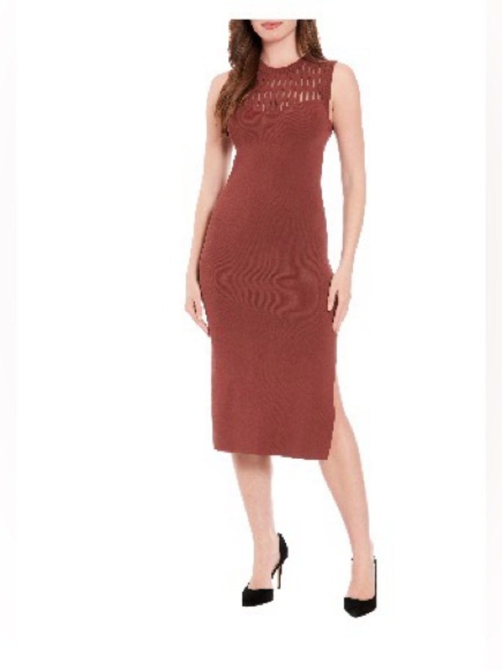 NWT-London Times Sleeveless Rust-Brown Midi Dress with Knit Yoke